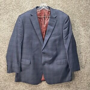 Manno Clothing & Tailoring Mens 48R Blue Brown Plaid 100% Wool 2 Button Blazer
